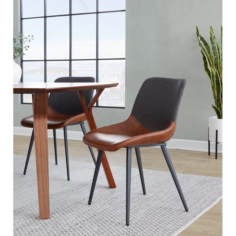  Castillon Two-Tone Upholstered Side Chairs, Brown Faux Leather/Gray Fabric