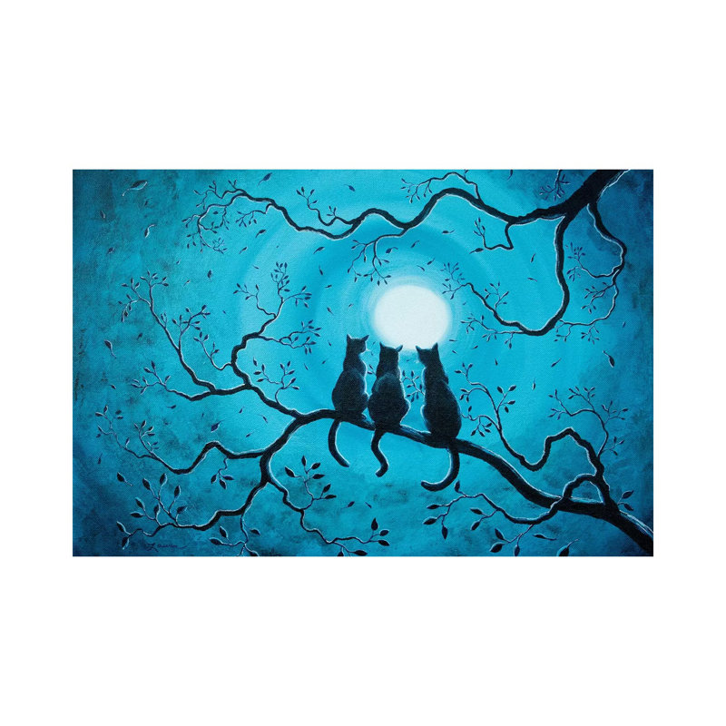 Three Black Cats Under A Full Moon by Laura Iverson - Wrapped Canvas Gallery-Wrapped Canvas Giclée