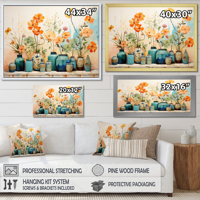 Aquarelle florale bleue II - art mural Boho, H 12 po x l 20 po x P 1 po, Cadre flottant noir