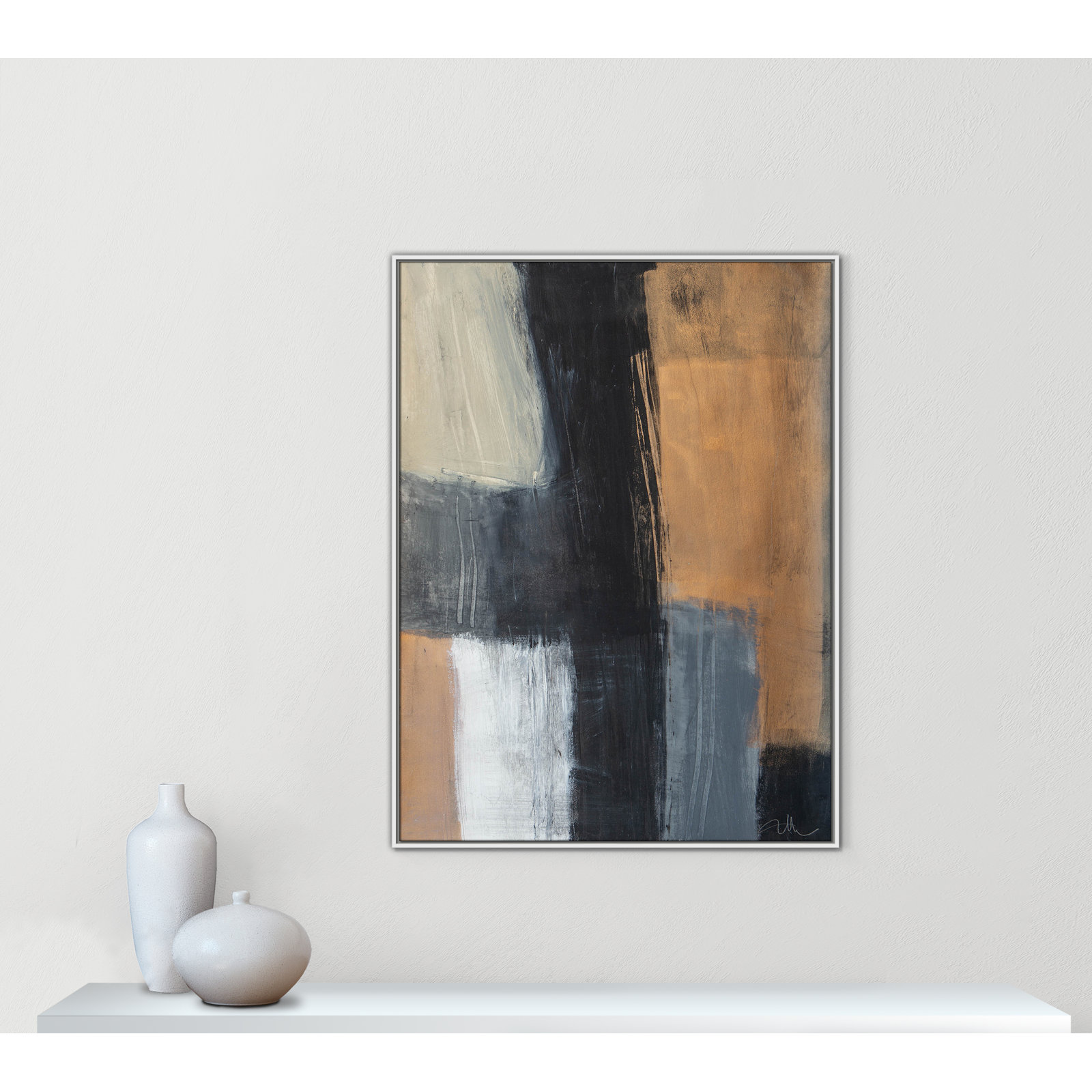 Calderon "Metallic Slate II" Print, 49.5" H x 37.5" W x 2" D, White Floater Framed, No Mat