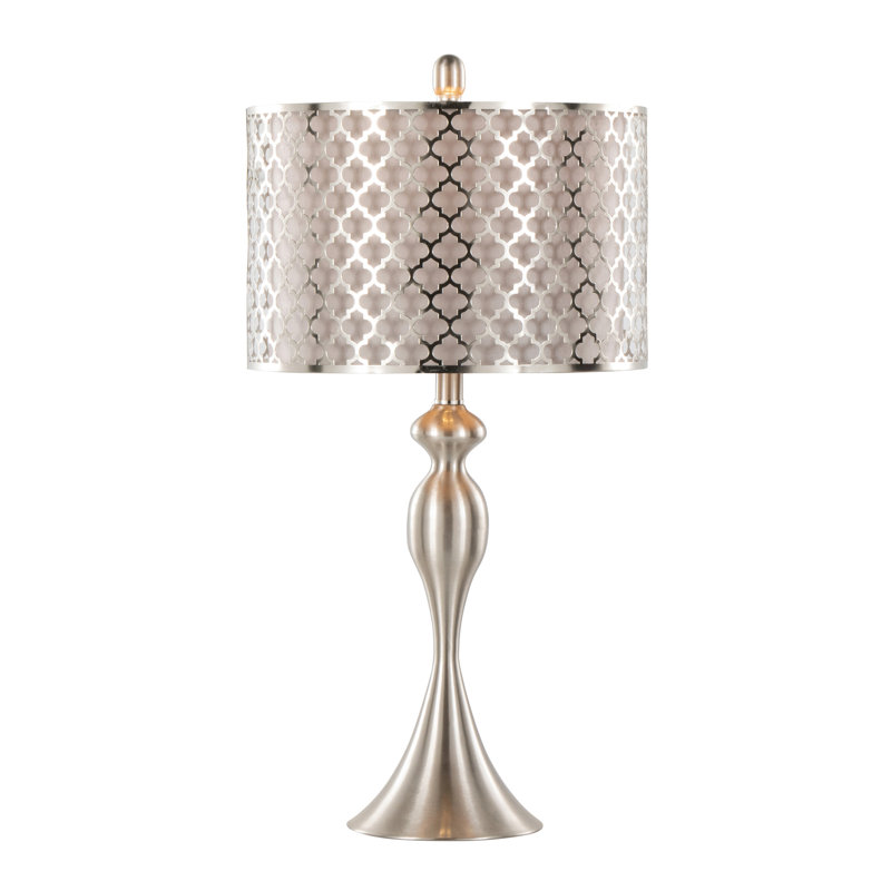 Ashland 27" Contemporary Table Lamp in Brushed Nickel with Light Grey Linen and Brushed Nickel Laser Cut Shade from Grandview Gallery by LumiSource - Set of 2