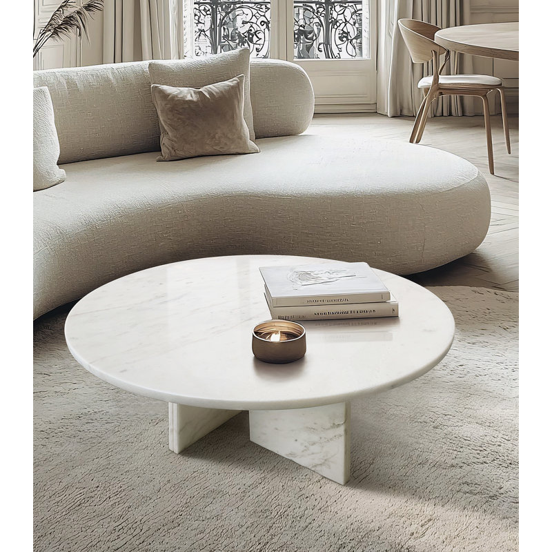 Natural Marble Coffee Table, Small Table,Living Room Table, Natural Stone, White/Natural
