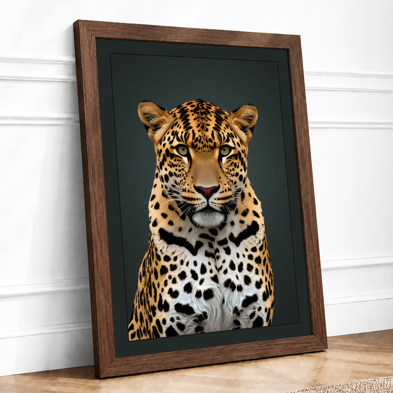 Leopard Portrait Modern - Framed Print, A3 - 42.0 x 29.7 cm, Walnut