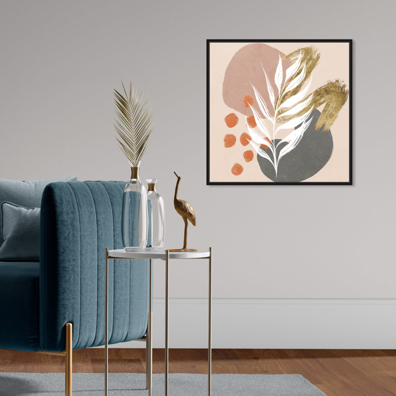 Circles And Brush Strokes Botanical Painting Painting, Black Floater Framed, 21" H x 21" W