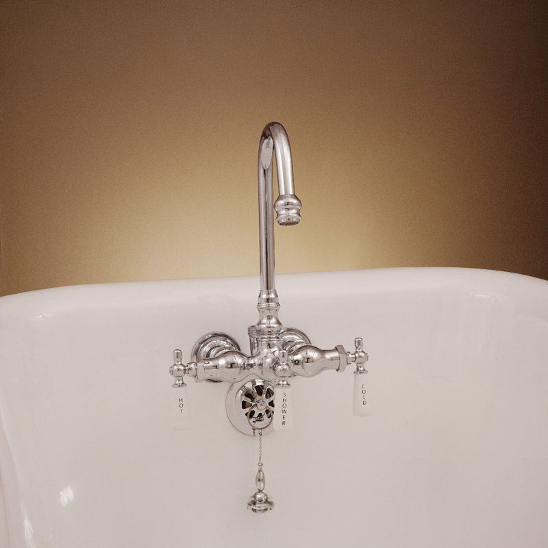Tub Mount Gooseneck Diverter Faucet, Unlacquered Raw Brass