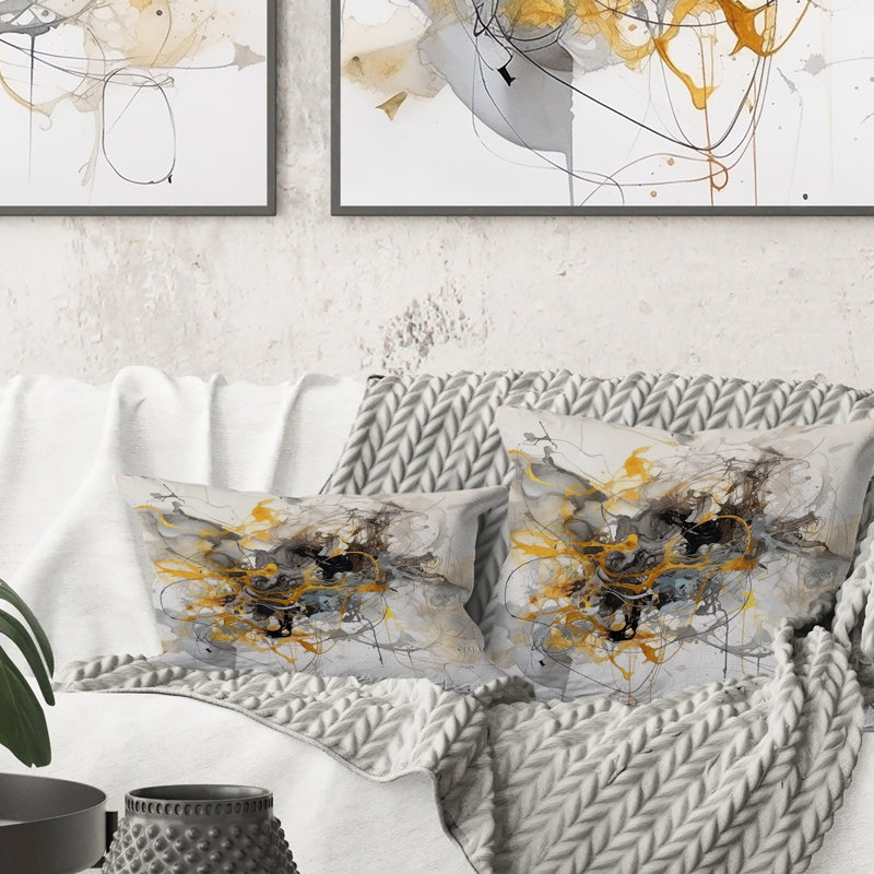 Coussin décoratif jaune à motif de marbre jaune et gris