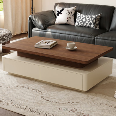 Table basse de 51 po rectangulaire en bois avec rangement, table basse Mid-Century moderne à 4 tiroirs