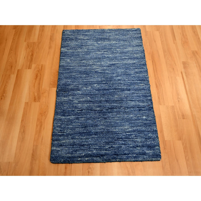 2'x3' Blue Hand Knotted Modern Plain Solid Design All Wool Sample Mat Rug 6B46CBC06C8A452A9615AA278BFD10A7