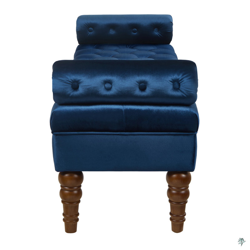 Velvet Long Bed Bench With Tufted Button,Entryway Bench,Bolster Bench, Navy