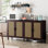 Armoire de rangement brune de 70 po avec quatre portes décoratives, tablettes réglables, portes de rangement à utilisation longue durée et grande capacité