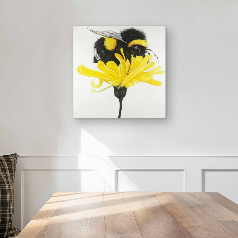 Bumblebee on a Dandelion - Black Metal Print | Home Decor