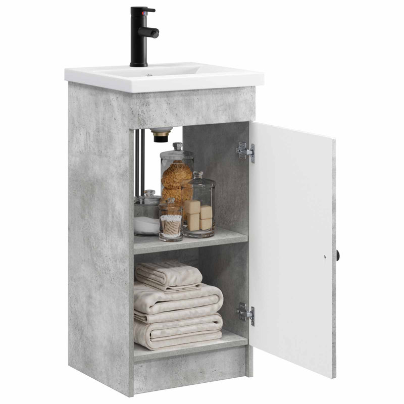 Single Bathroom Vanity with Ceramic Basin, Concrete Grey