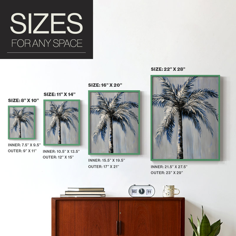 Palm Magic Evening II Framed Print - Solid Wood, 10" H x 8" W, Green