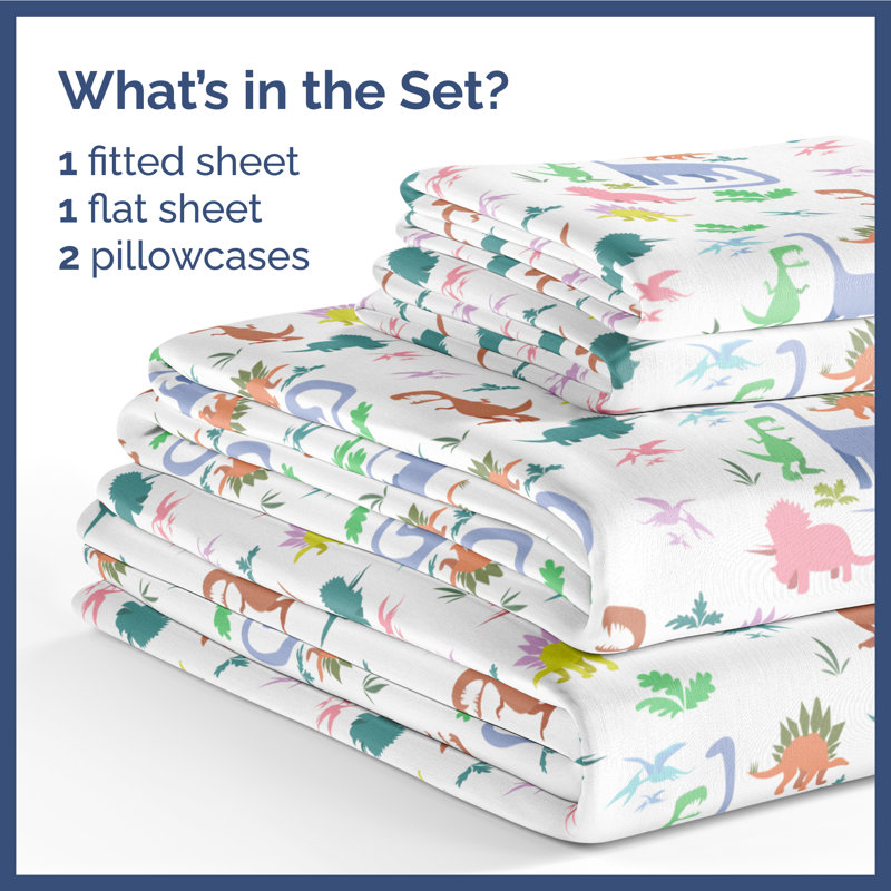 Queen Size Blue Dinosaur Print Microfiber Sheet Set