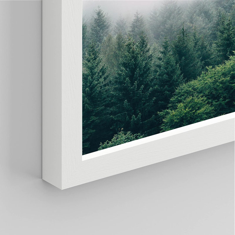 IDÉE4WALL, art mural pin vert encadré, ensemble de 3 impressions murales de paysage de forêt émeraude brumeux, décor de nature sauvage pour salon, chambre à coucher, 3 pièces