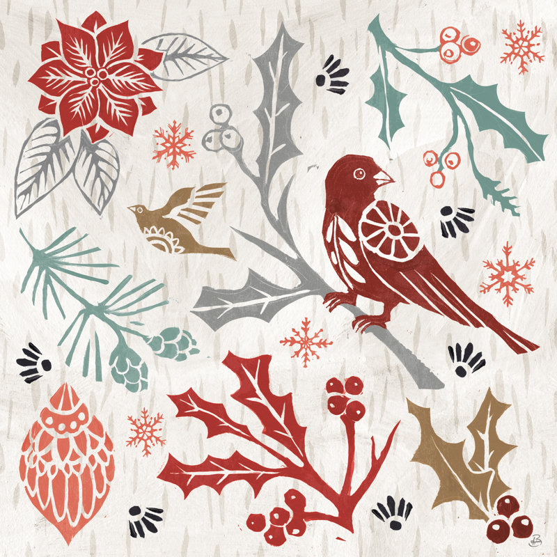 «Woodcut Christmas IV», impression sur toile tendue, H 36 po x l 36 po, Non, Imprimé à cadre argenté
