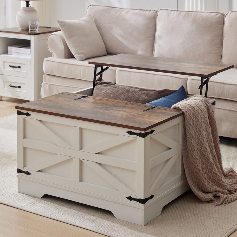 Coffee Table with Storage, Farmhouse Square Storage Coffee Table with Hinged Lift Top, Square Wood Center Table, Cocktail Table with Large Hidden Storage Compartment for Living Room