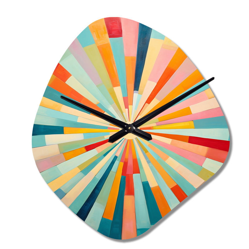 Colorful Mid Century Optical Serenade III - Midcentury Modern Irregular Shape Metal Wall Clock, Modern Asymmetrical Wall Clock Print