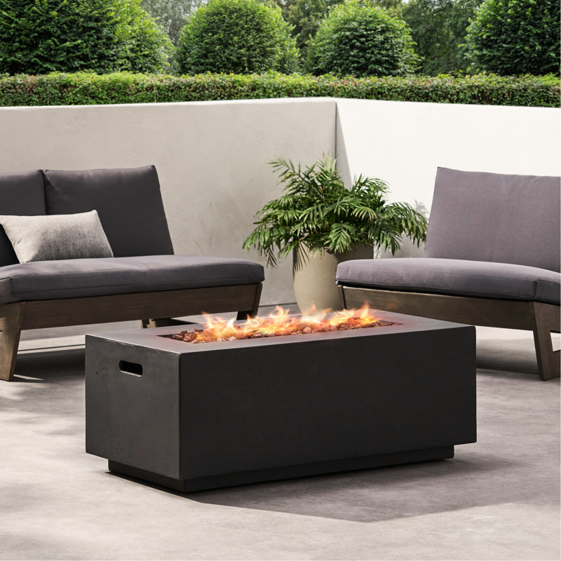 Grey Concrete 40" Outdoor Fire Pit, 40,000 - Enjoy A Warm And Pleasant Experience Grey, Rectangular Enhance Your Time