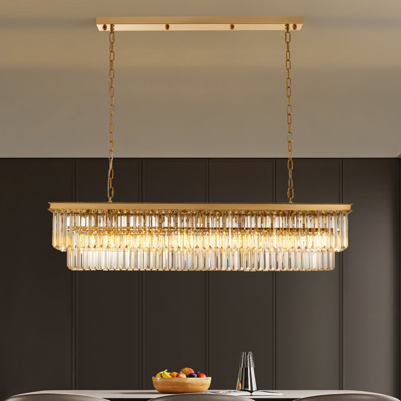 Dimmable Tiered Rectangle Chandelier With Crystal Accents, 10" H x 47" W x 10" D, Gold