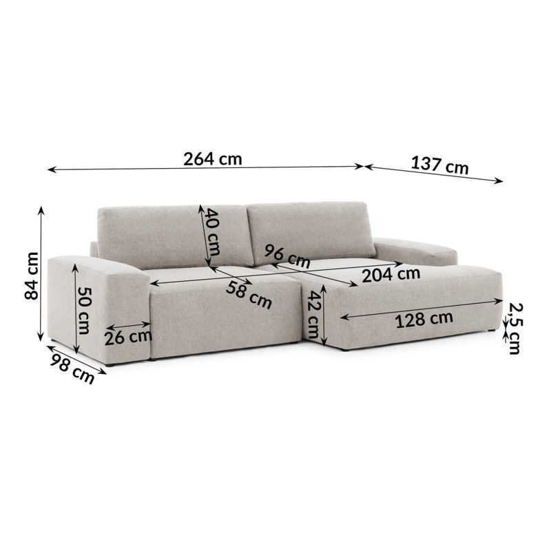 Lennon 4 Seater Corner Sectional, Right-Hand Facing, Beige