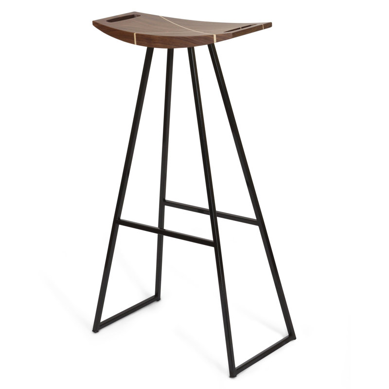 Robert Counter Stool with Metal Frame, Black, Walnut, Bar Stool (30" Seat Height)