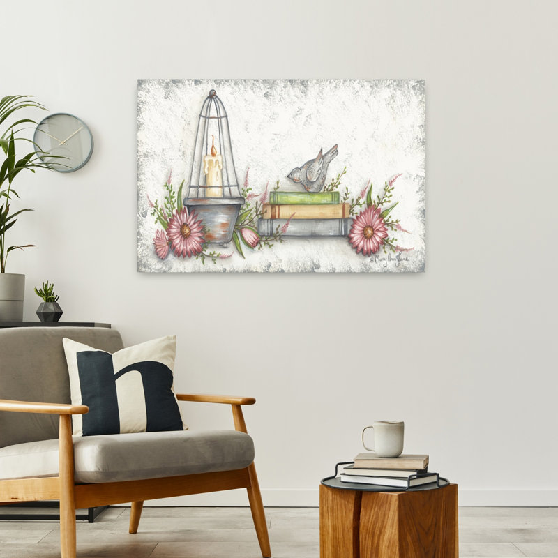 Jolie fleur de printemps, oiseau contemporain, H 36 po x l 24 po