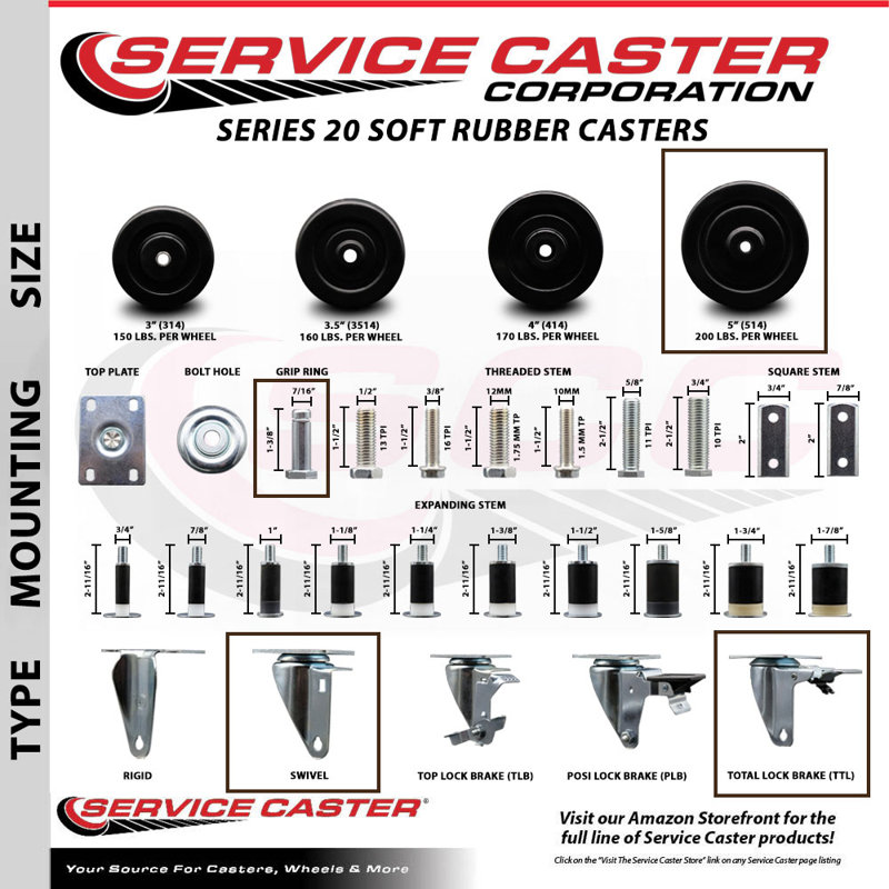 Soft Swivel Stem Caster with Total Lock Brake
