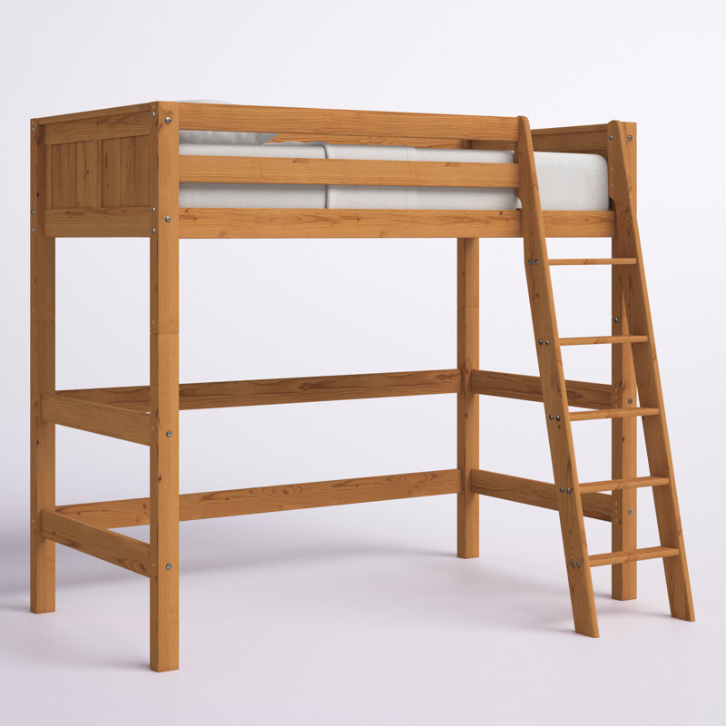 Burkley Kids Twin Solid Wood Loft Bed with Built-in Ladder, Natural