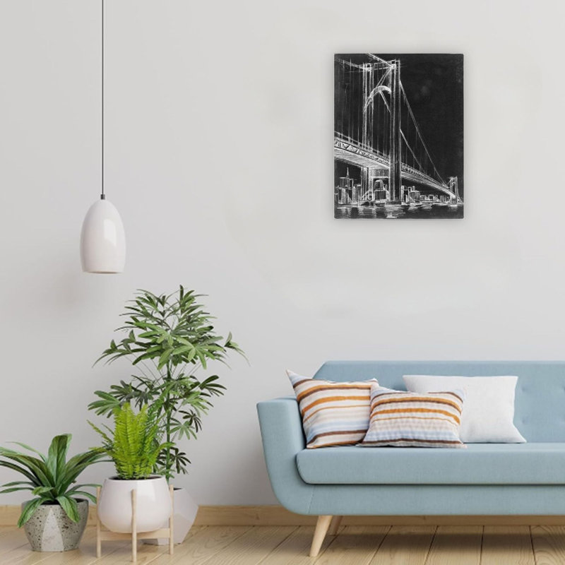 Pont suspendu noir, art mural en toile 24 x 18 po