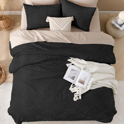 Andency Black Comforter Set Full, 3 Pieces Boho Lightweight Fluffy Bedding Comforter Set for Full Bed, Tufted Farmhouse Design Bed Set for All Seasons (1 Comforter 79x90In, 2 Pillowcases)