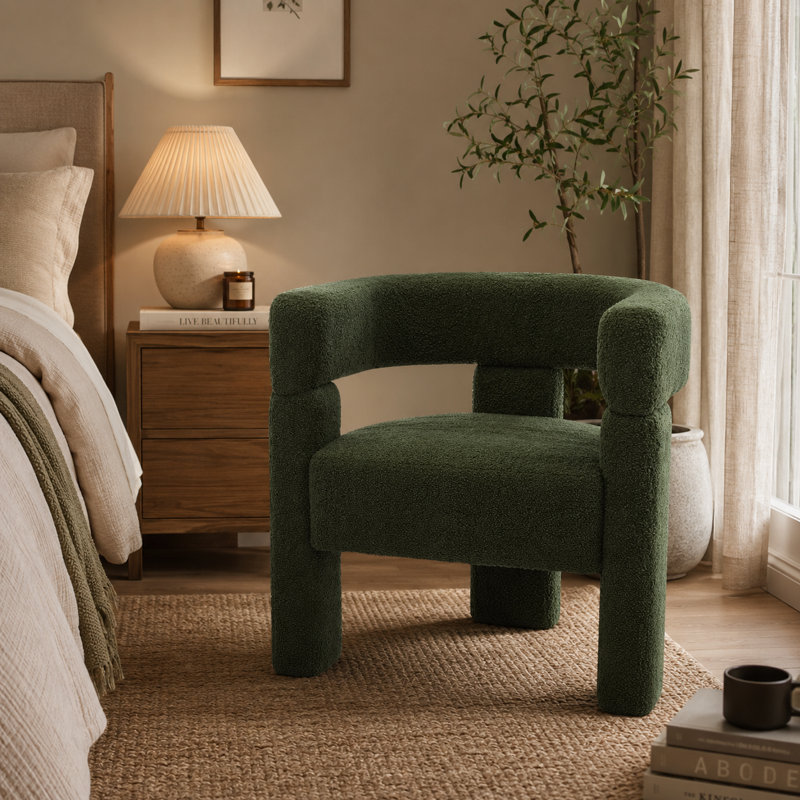 Fauteuil d'appoint moderne à dossier ouvert avec structure en bois, Green Boucle