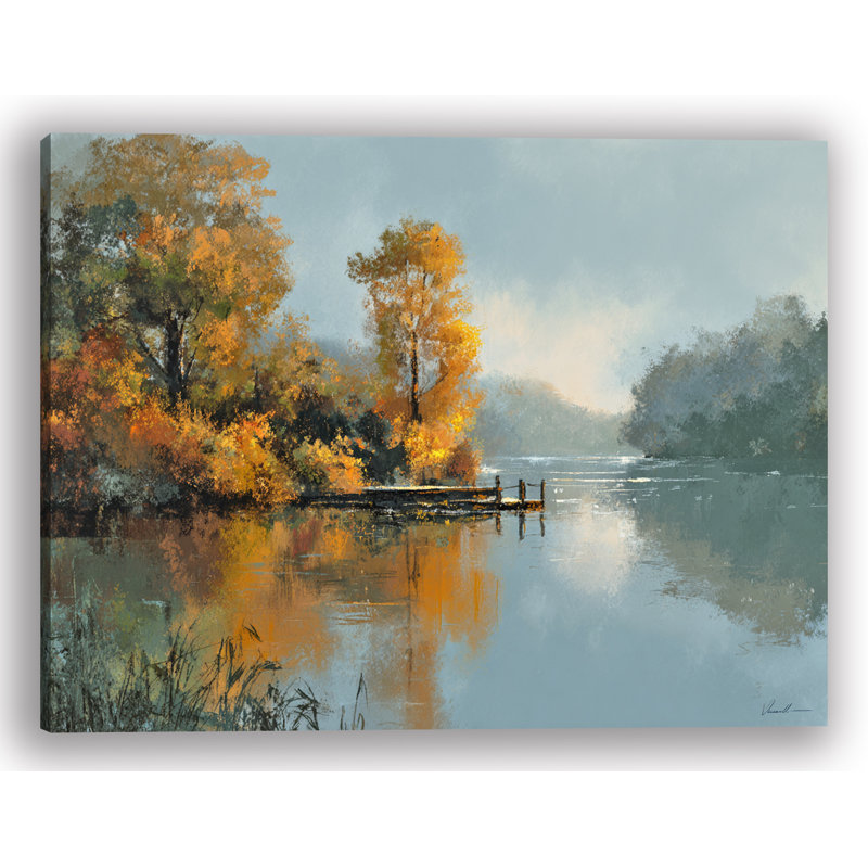 Art mural sur toile Lakeside Autumn Morning, H 16 po x l 24 po