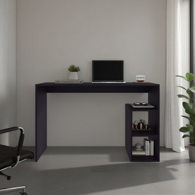 Solid Wide Writing Desk with 3 side Open Storage Shelves, Top Workspace, Freestanding Computer Desk for Home Office, Bedroom or Living Room