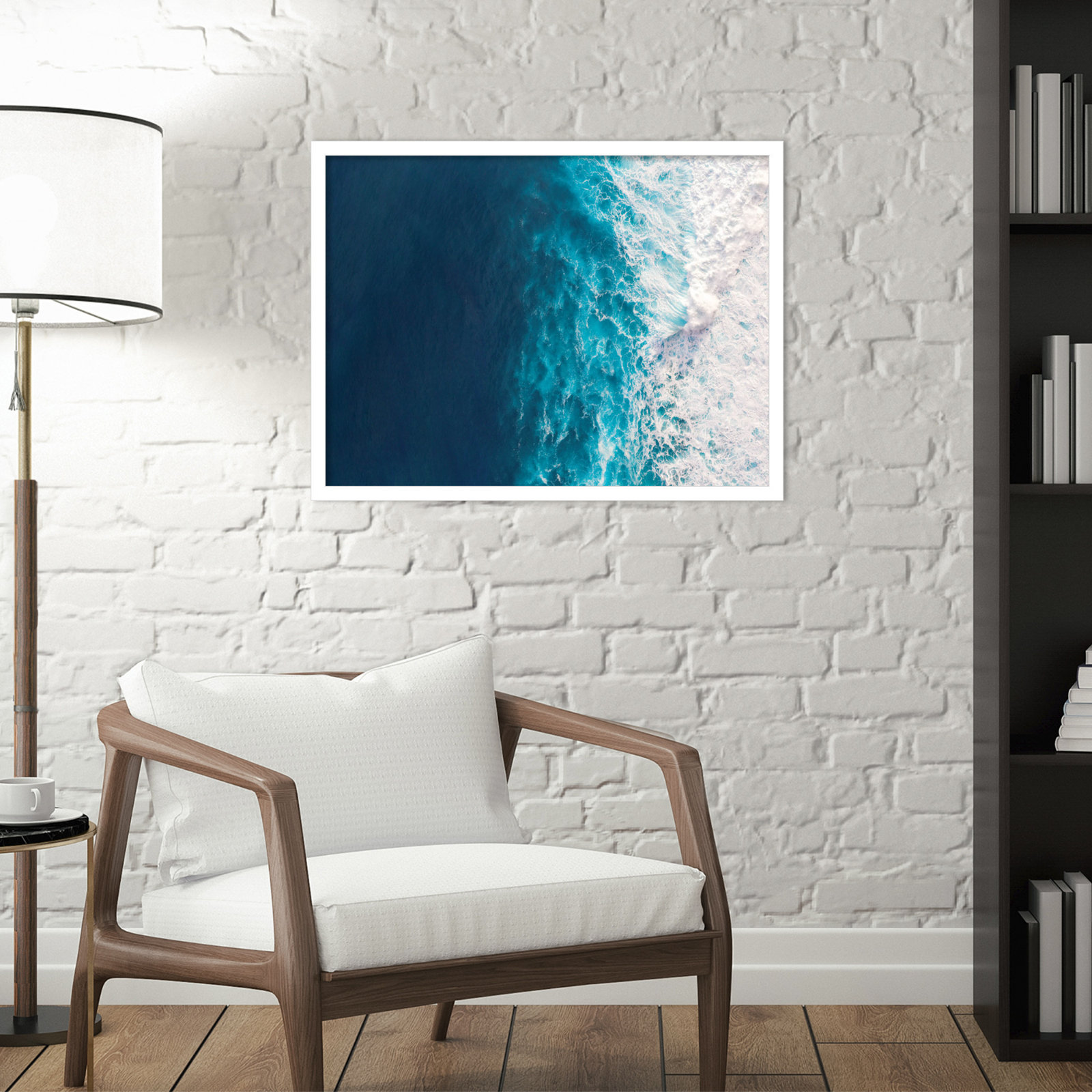 Seascape of Splashing Waves Print, White, 19" H x 25" W x 1" D