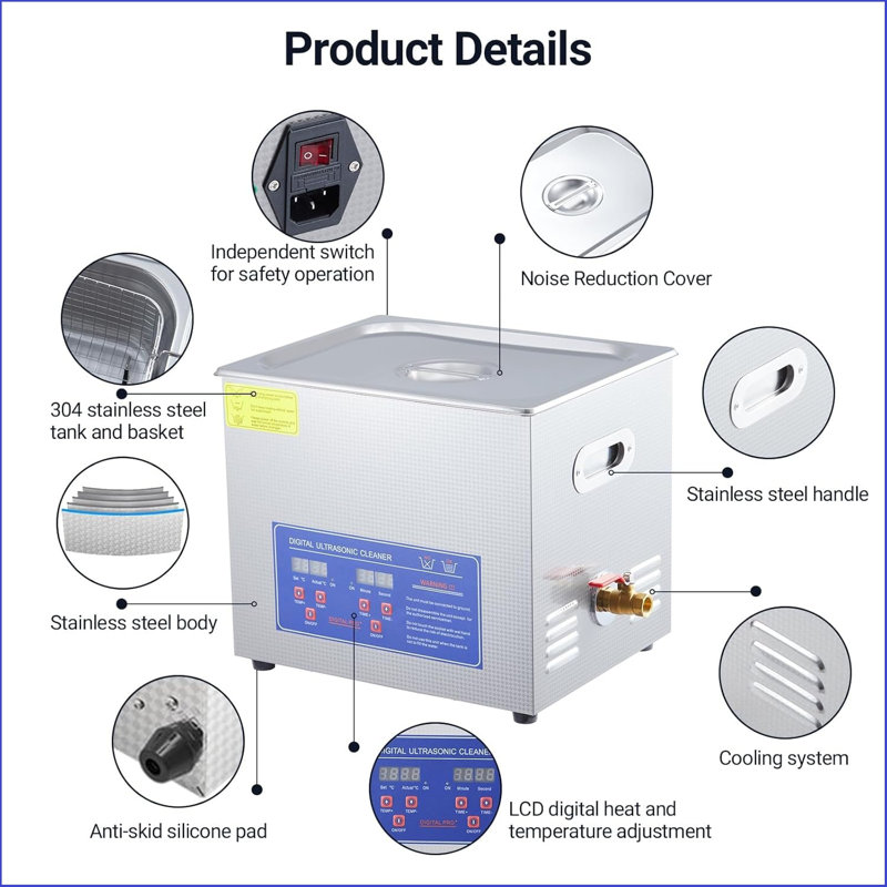 10l/2.64gal Heavy-duty Ultrasonic Cleaner 240w 40khz - Industrial-grade Heated Cleaning Machine With Digital Timer, For Watches, Eyeglasses, Jewelry, Dental Tools & Industrial Parts
