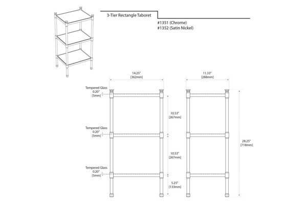 14.25 in. W x 28.25 in. H 3-Tier Rectangle Taboret in Satin Nickel 14.25 in. W x 28.25 in. H 3-Tier Rectangle Taboret in Satin Nickel