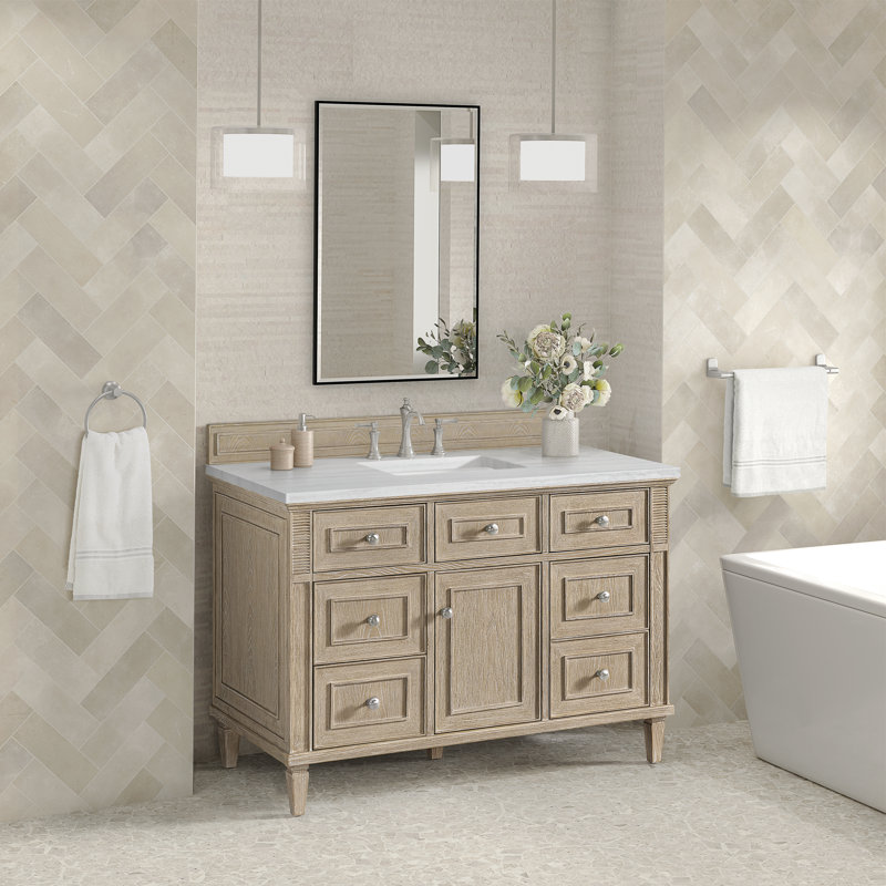 Lorelai 48'' W Single Vanity, Whitewashed Oak, Carrara White Marble, 8" Widespread