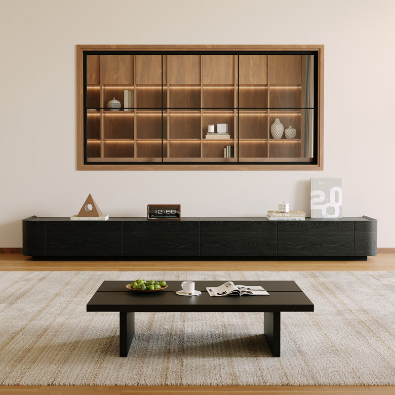 94.5" Modern Minimalist Black Wood TV Stand, Long Low Profile Media Console with Ample Storage Drawers, Contemporary Entertainment Center for Living Room, Apartment & Bedroom, Fits 75+ Inch TVs