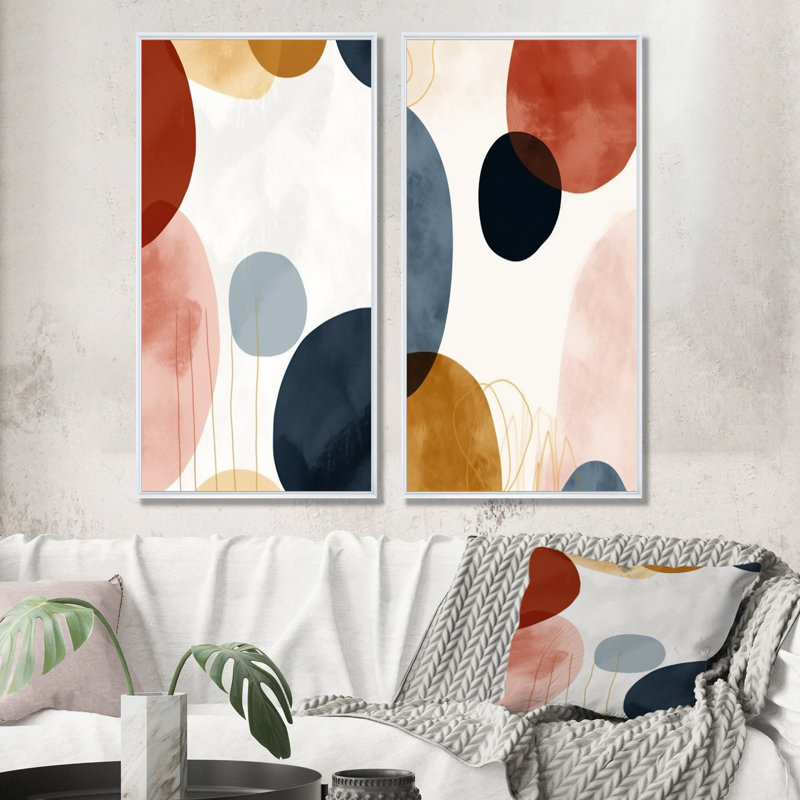 «Beige Minimal Boho», ensemble de 2 reproductions d'art sur toile, H 40 po x l 41 po, Cadre flottant blanc