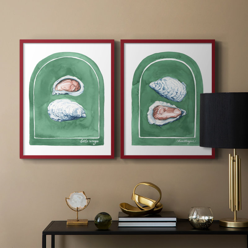 East Coast Oysters I-Premium, reproduction encadrée - prête à être accrochée - aucun clou requis - aucun clou requis, Rouge