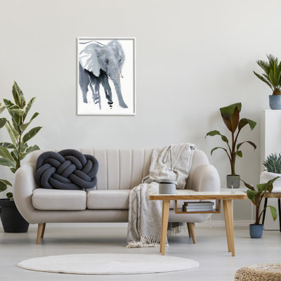 Abstrait, éléphant, marche, safari gris, aquarelle, ferme grise rustique surdimensionnée, estampe numérique, art texturé par Verbrugge
