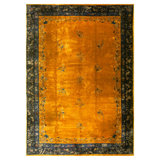 1920s Gold Open Field Floral Antique Chinese Art Deco Carpet 11'8" x 16'8" Rug