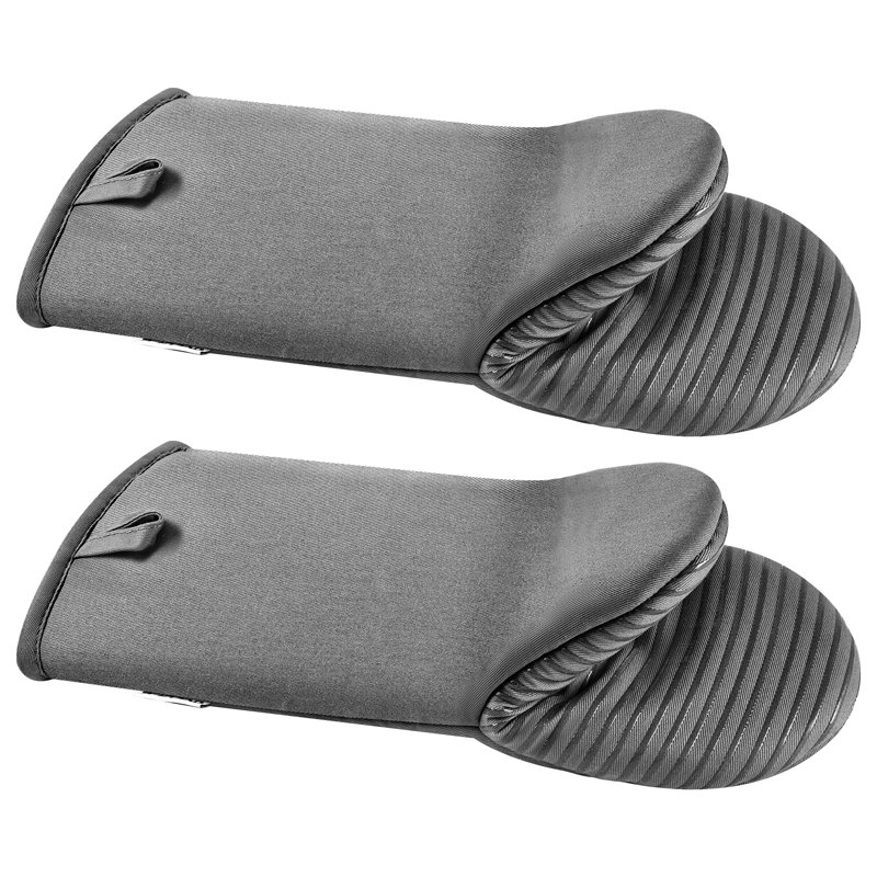 Oven Mitts, High Heat Resistant to 500℉, Lightweight Cotton Baking Mitts 13.07 x 6.1 inch with 2 No-Marks Hooks for Home, 2 Piece, Mini Oven Mitt Set with Non-Slip Silicone Strips, Kitchen