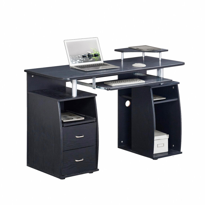 Bureau d'ordinateur complet avec rangement, Brun