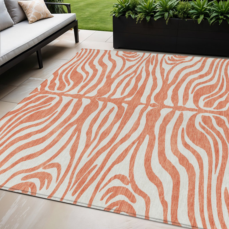Tapis intérieur lavable 5 pi x 8 pi imprimé corail