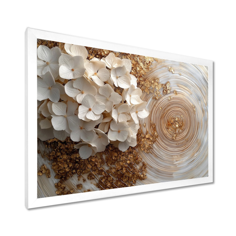 Momina, fleurs d'hortensia en cristal sur glissière en bois I - hydrangées, art mural, H 12 po x l 20 po, Blanc