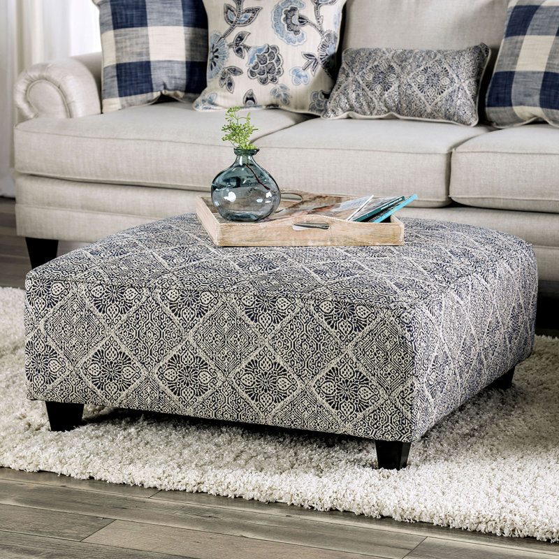 38.5" W Transitional Ottoman, Ivory/Navy