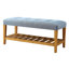 Banc rembourré bleu avec placage de chêne et coussin pratique de style traditionnel