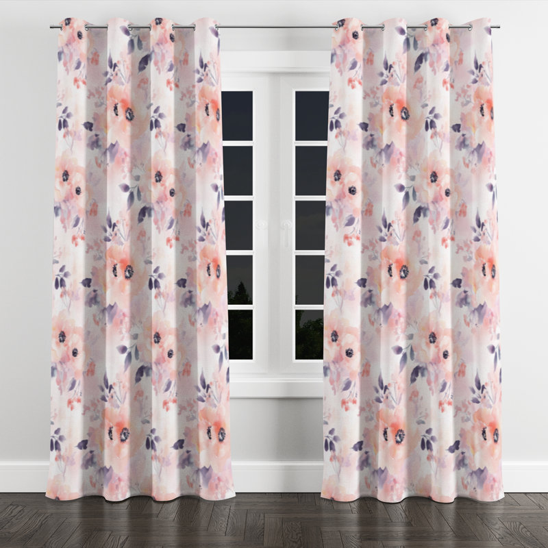 Rideaux de fenêtre pour filles For Floral, L 52 po x L 63 po, Œillets argentés